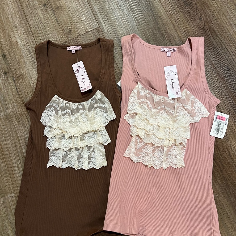 NWT Hot Y2K ruffled 6 degrees tight tank top bundle of 2 size Large
